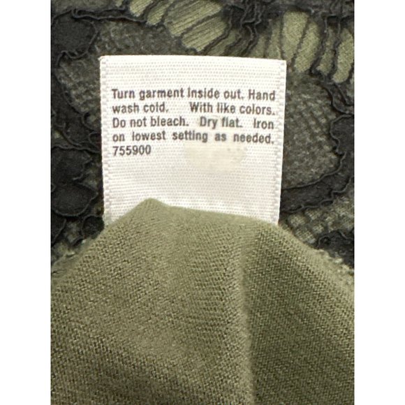 A.N.A. A New Approach Olive Green Black Lace 100% Rayon Short Sleeve Blouse Size - Picture 7 of 8